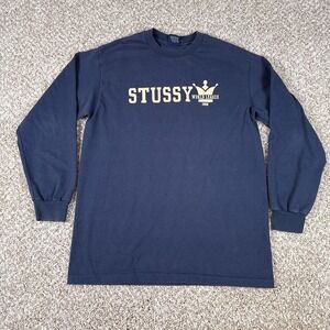 Vintage Stussy Shirt Mens L Navy Long Sleeve World League Graphic 1980 Logo USA